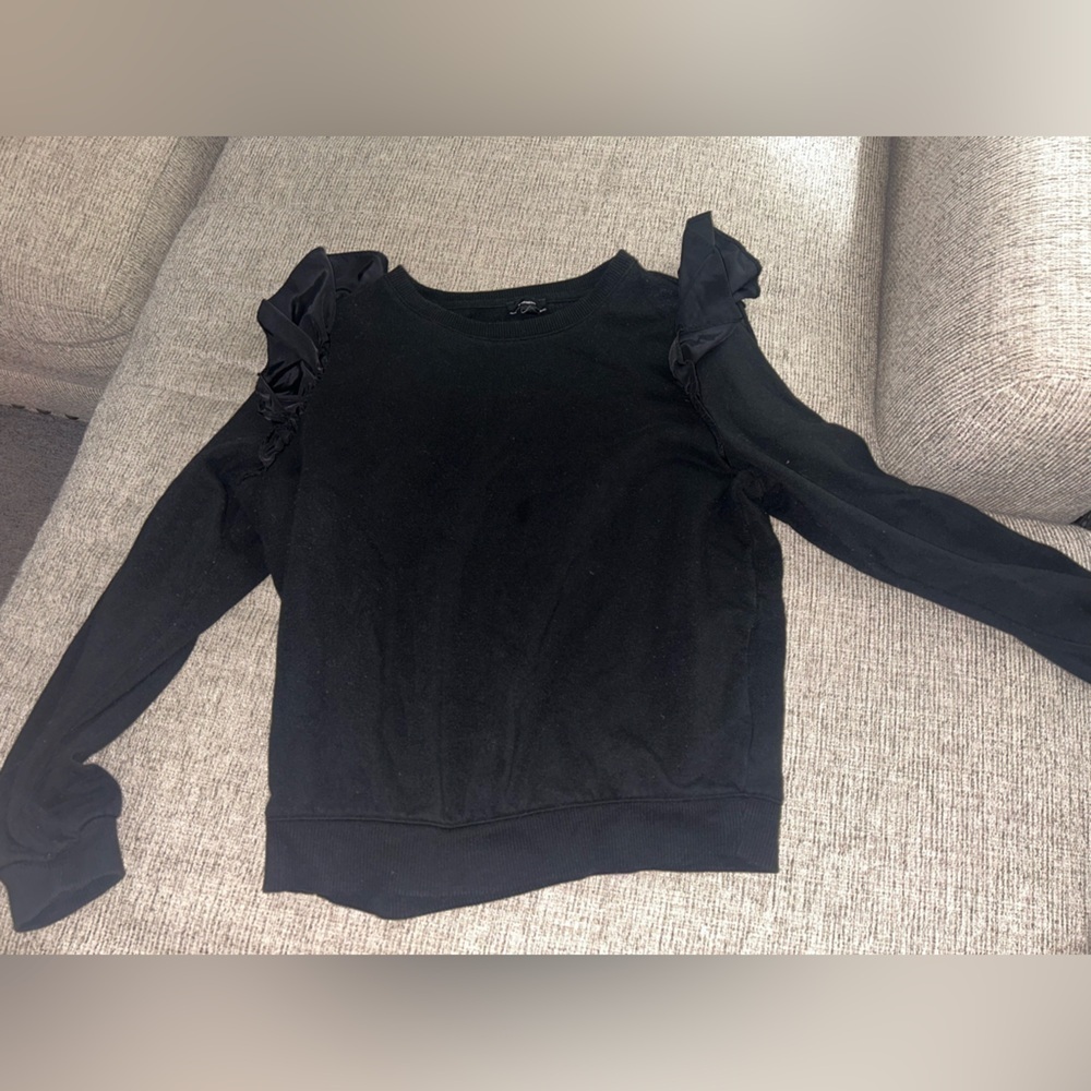 Express Black Sweatshirt with Ruffle Accents